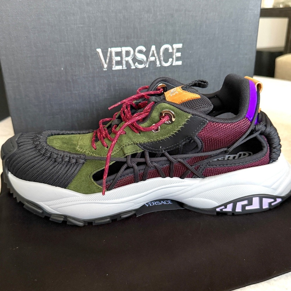 Versace Trigreca Sneakers Mens Green Burgundy Purple 1016711 EU 40 US 7‎